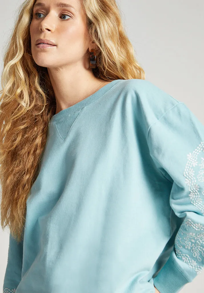 Mika Full Sleeves Embroidered Sweatshirt In Blue