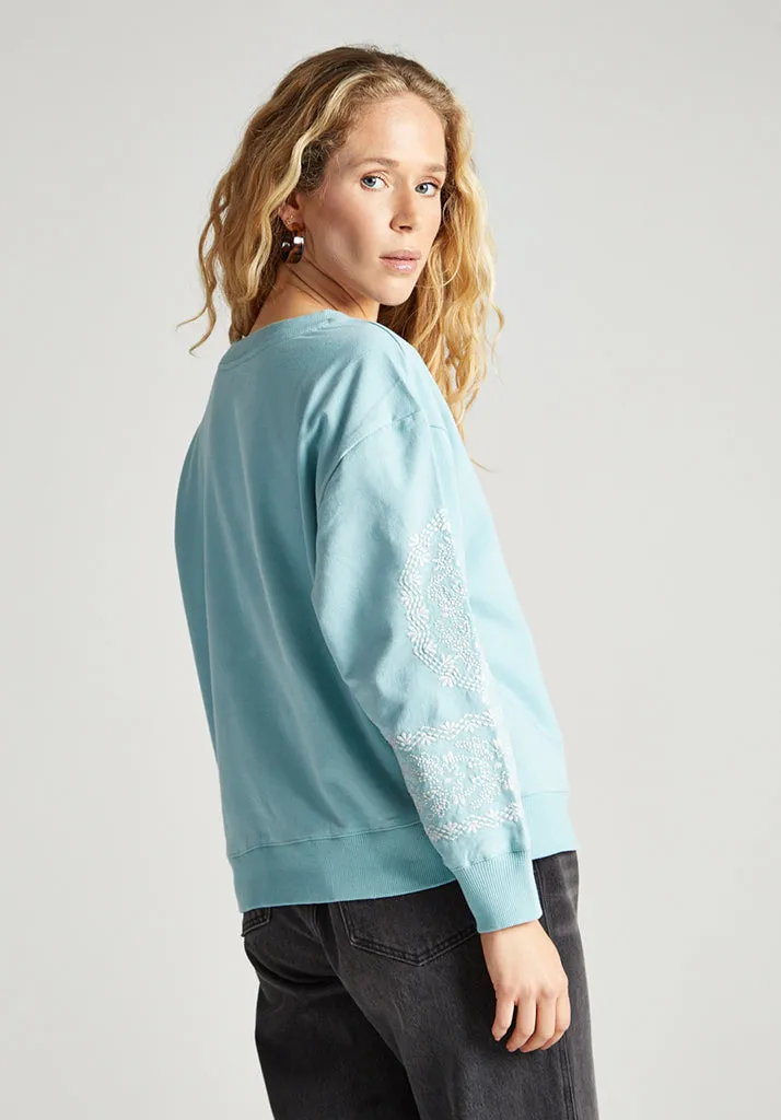 Mika Full Sleeves Embroidered Sweatshirt In Blue