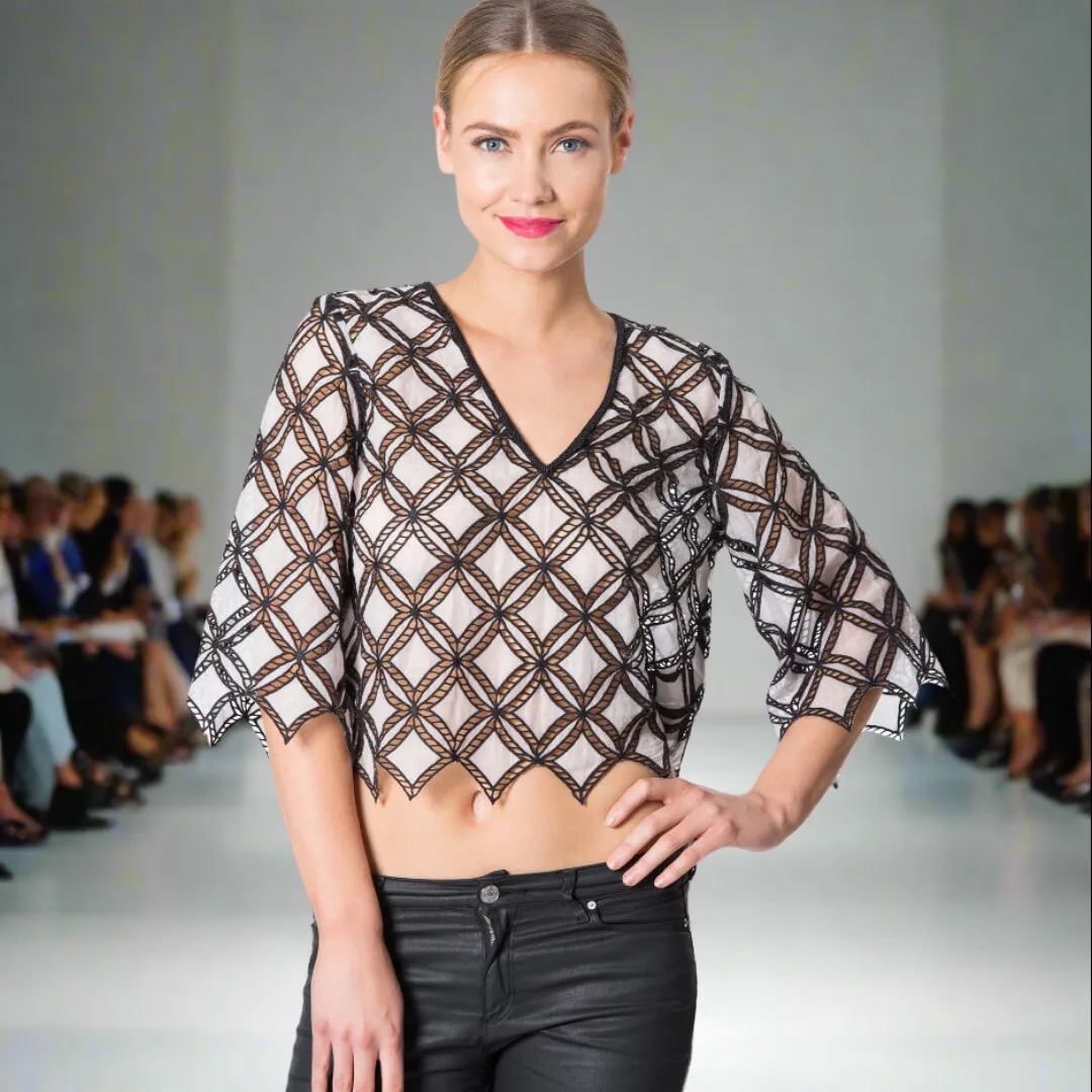 Neck Beaded Cotton Crop Top