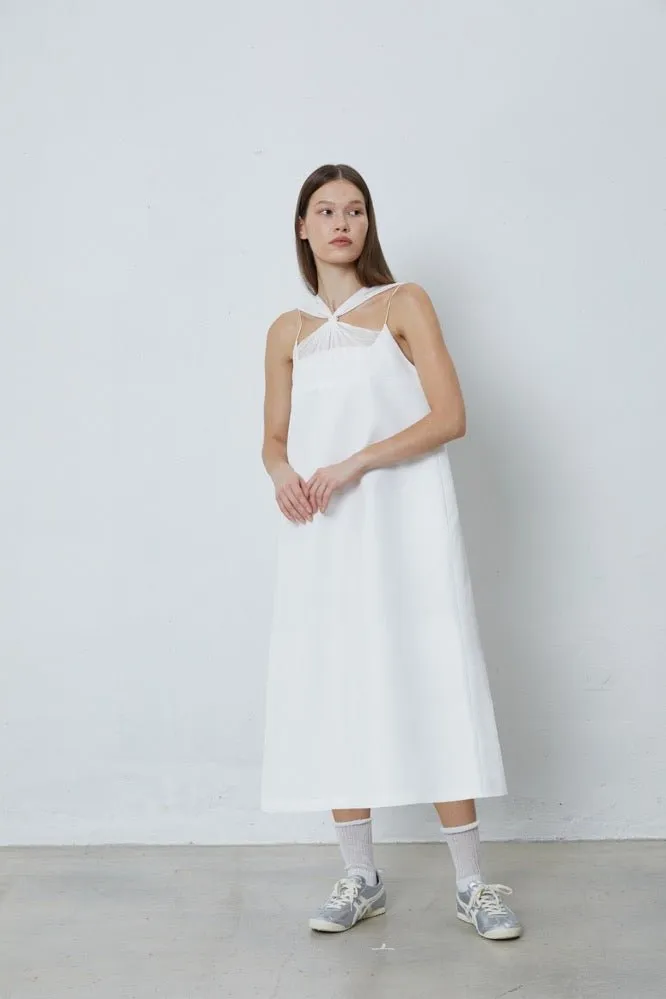Pintucked Beaded Embroidered Dress in White