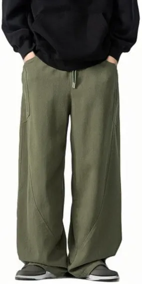 Plus Size Pants for Men Casual Solid Color Loose Wide Leg Pant with Pockets 2025 High Elastic Waist Baggy Trousers