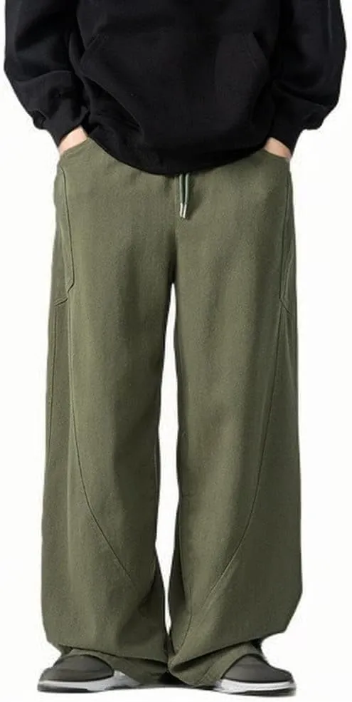 Plus Size Pants for Men Casual Solid Color Loose Wide Leg Pant with Pockets 2025 High Elastic Waist Baggy Trousers