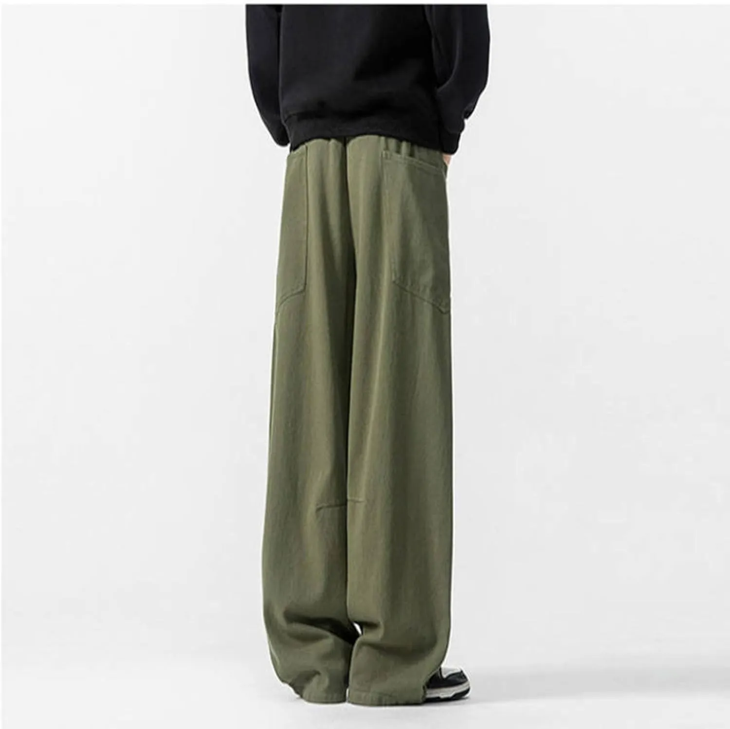 Plus Size Pants for Men Casual Solid Color Loose Wide Leg Pant with Pockets 2025 High Elastic Waist Baggy Trousers