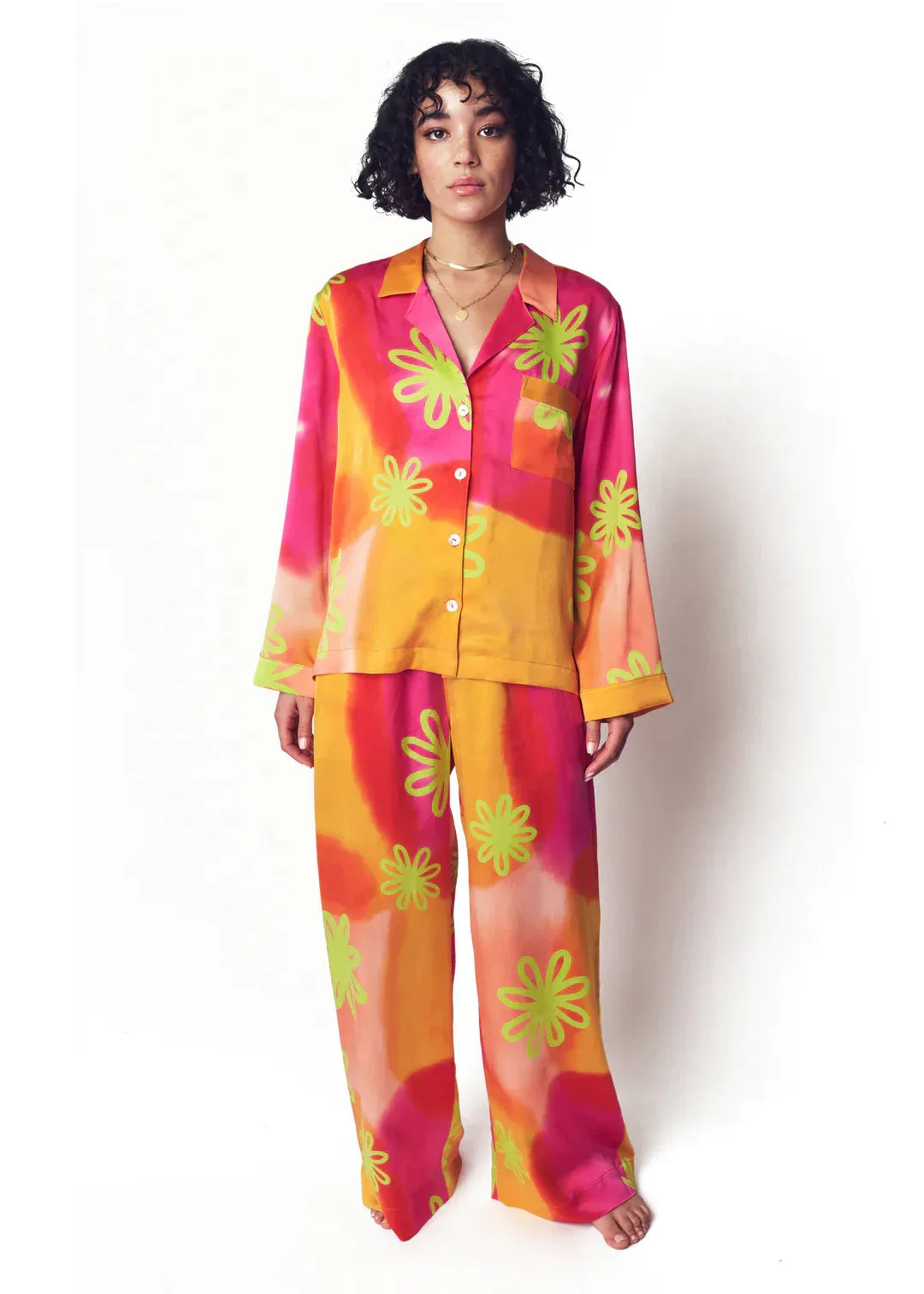 Sherbert Wide Leg Silk Pajama Pants