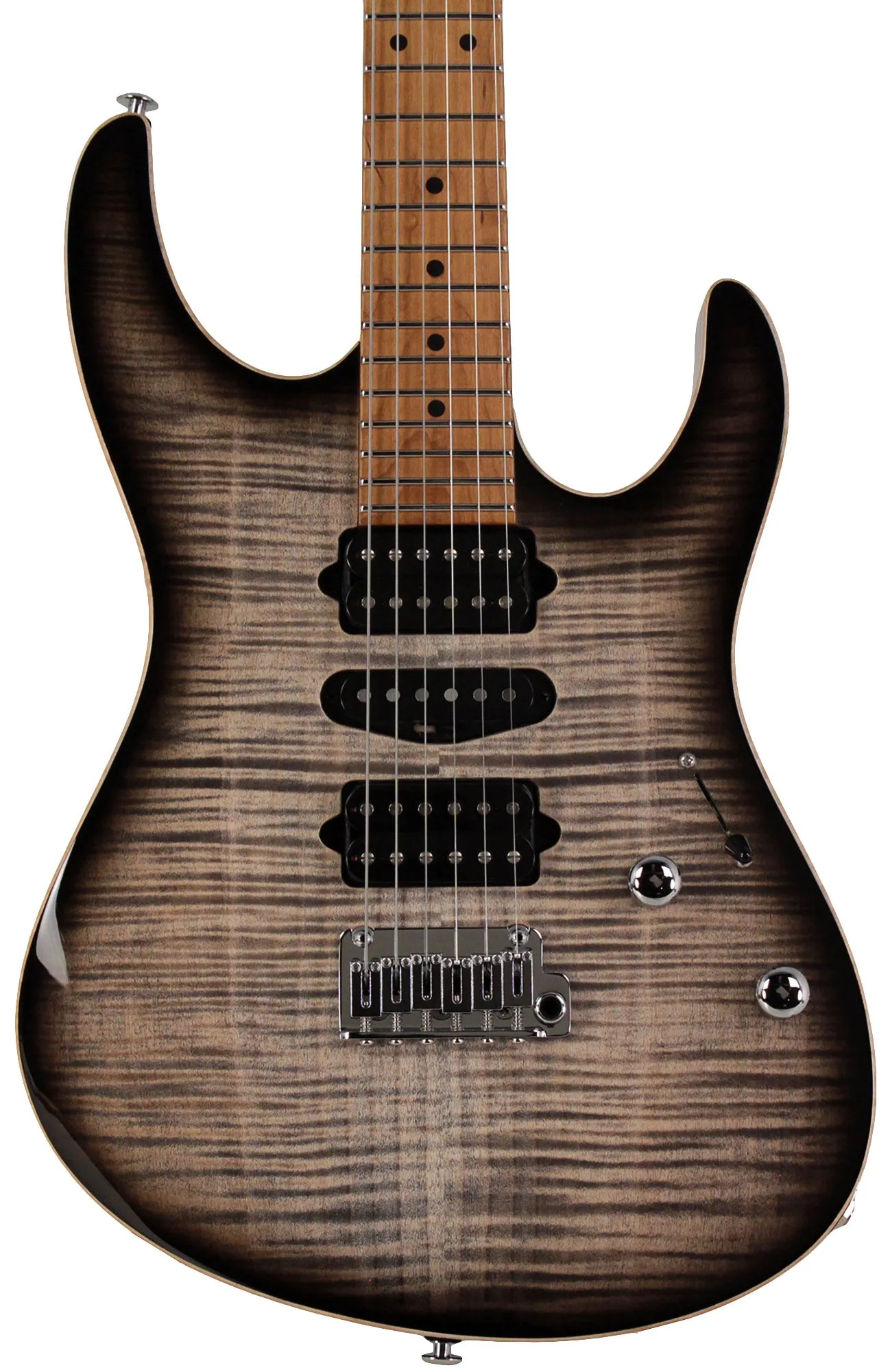 Suhr Modern Plus Guitar, Charcoal Burst, Roasted Maple, HSH