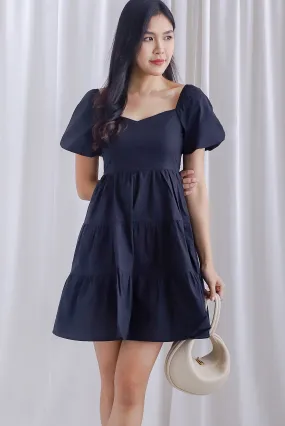 Thora Puffy Sleeve Babydoll Dress In Black