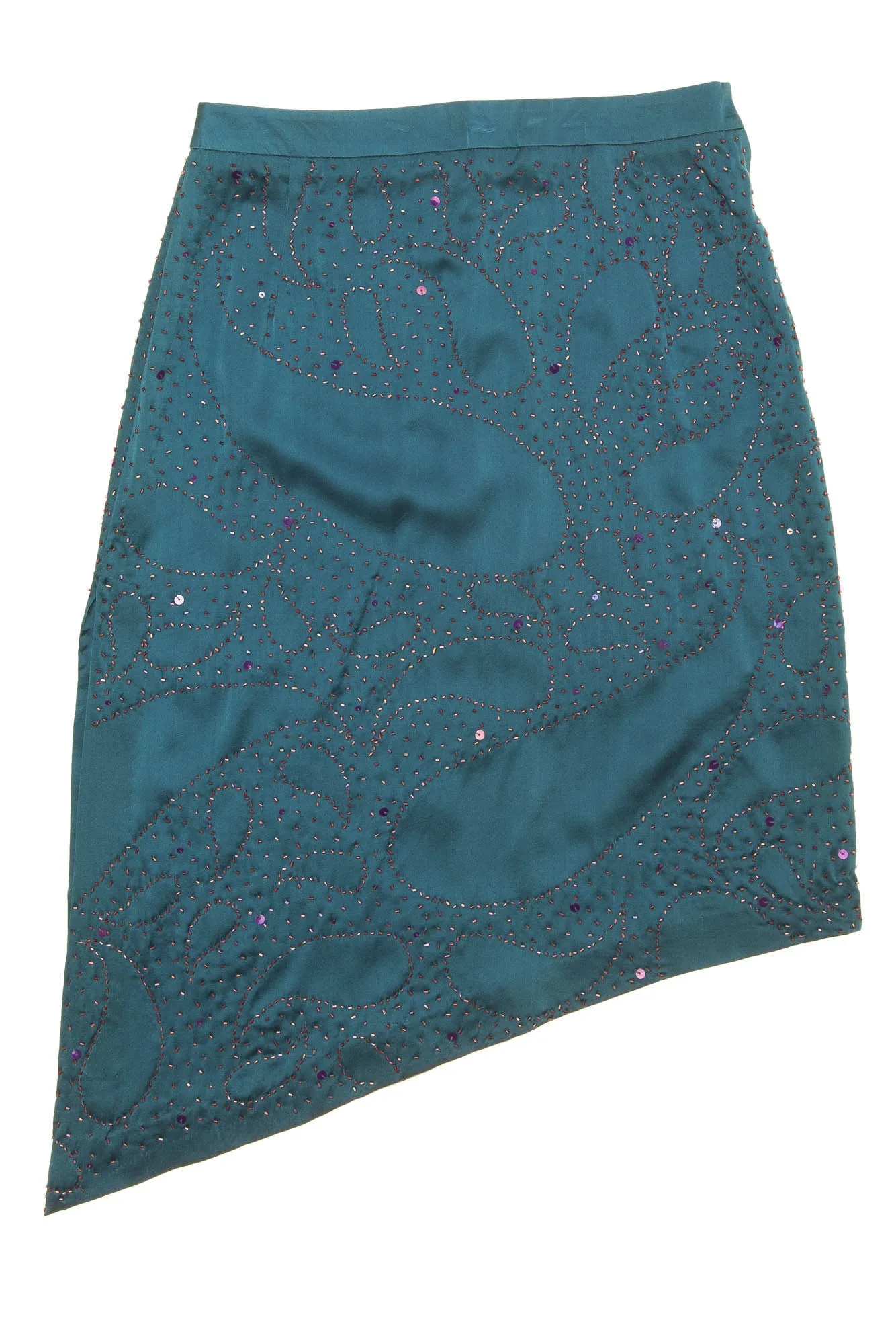 Ungaro - Teal Beaded Asymmetrical Skirt - FR 38