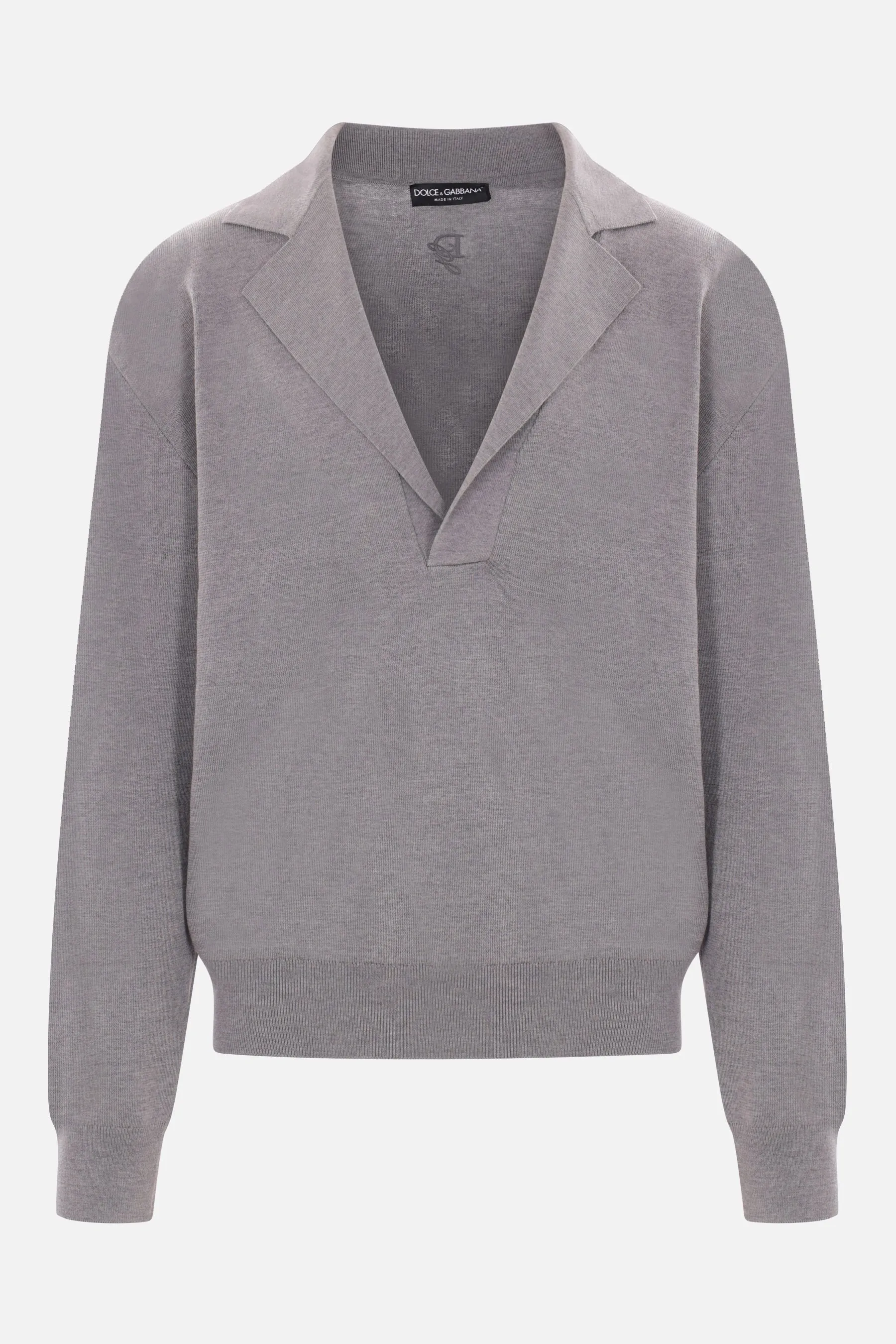 V-Neck Logo Embroidered Wool Sweater