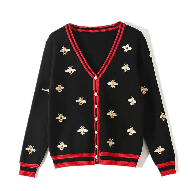 Women Bee-Embroidered Cardigan