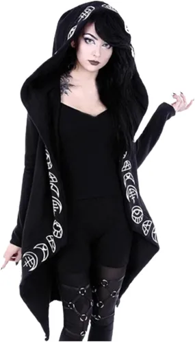 Womens Punk Gothic Sweatshirt Witchcraft Moon Long Hoodie Jacket Long Sleeve Zip Up Hoodie Cosplay Zipper Cardigans