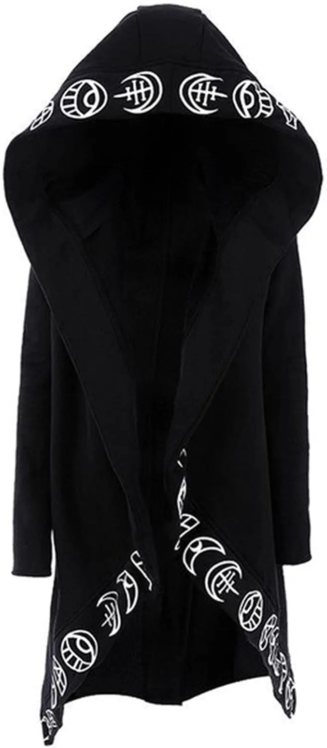 Womens Punk Gothic Sweatshirt Witchcraft Moon Long Hoodie Jacket Long Sleeve Zip Up Hoodie Cosplay Zipper Cardigans