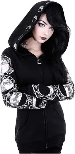 Womens Punk Gothic Sweatshirt Witchcraft Moon Long Hoodie Jacket Long Sleeve Zip Up Hoodie Cosplay Zipper Cardigans