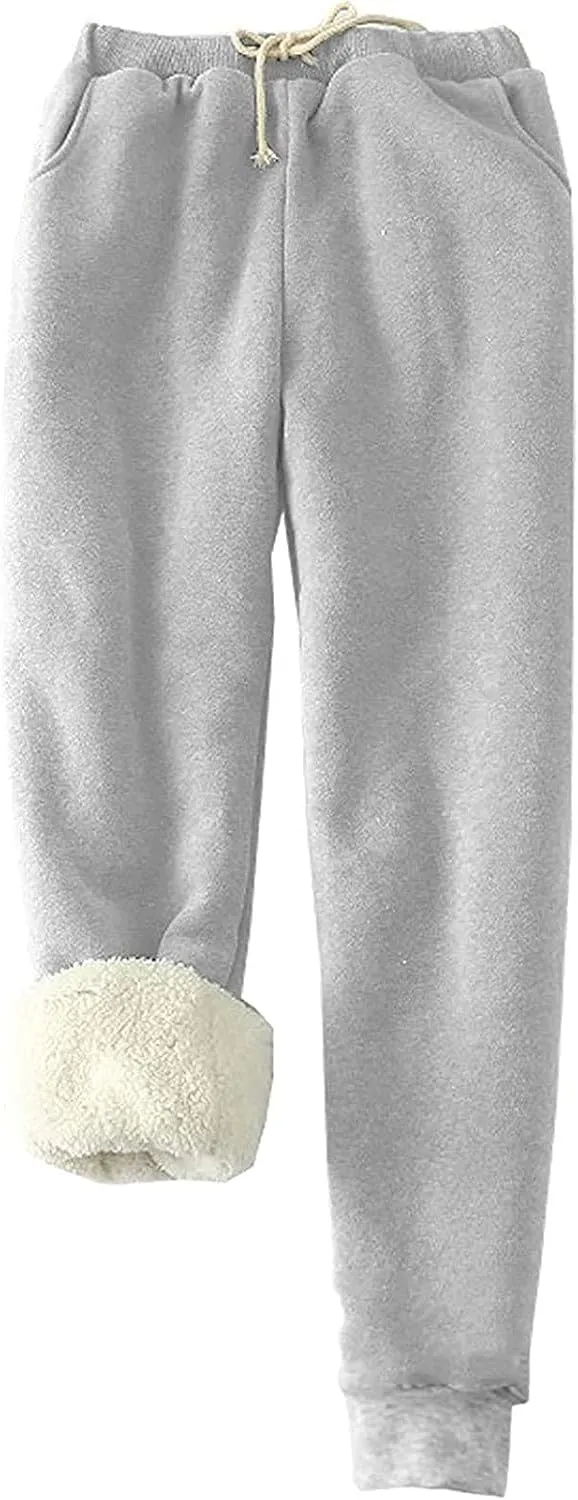 Women's Winter Warm Fleece Athletic Sweatpants Plus Size Sherpa Lined Joggers Pants Drawstring Cinch Bottom Pants