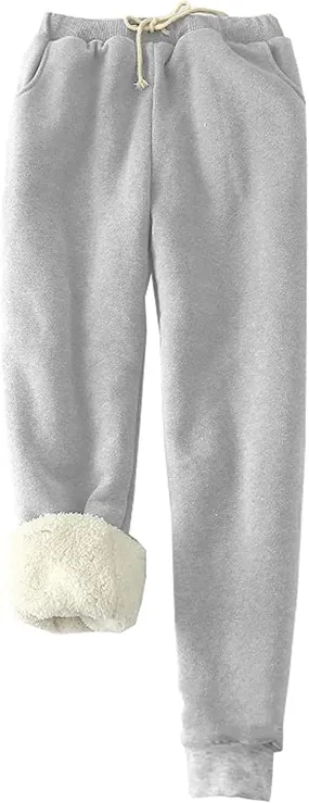 Women's Winter Warm Fleece Athletic Sweatpants Plus Size Sherpa Lined Joggers Pants Drawstring Cinch Bottom Pants