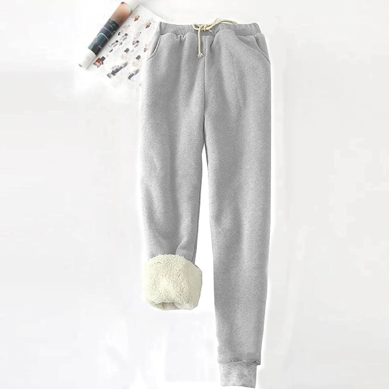 Women's Winter Warm Fleece Athletic Sweatpants Plus Size Sherpa Lined Joggers Pants Drawstring Cinch Bottom Pants